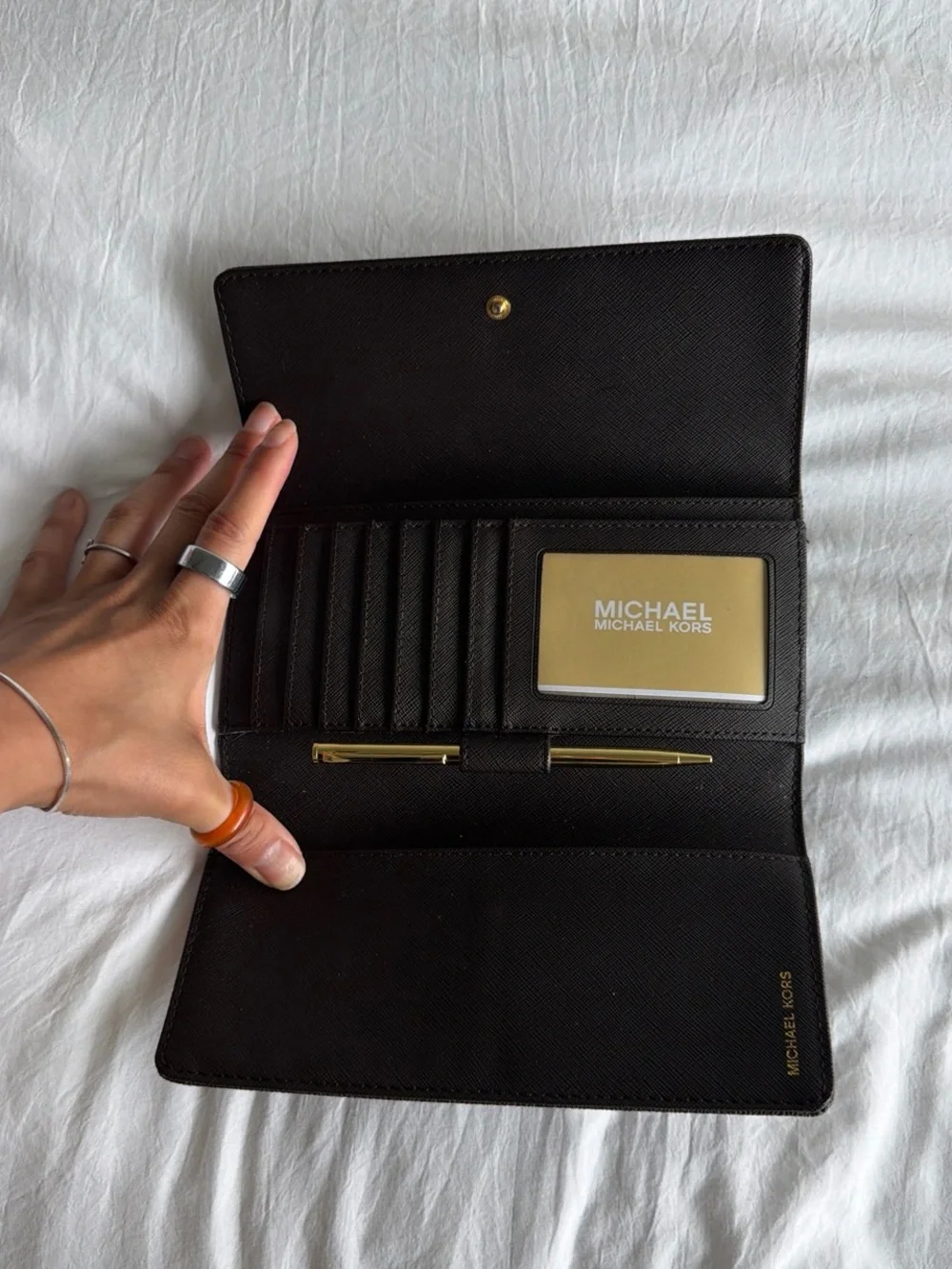 Michael Kors Brown Leather Logo Plate Wallet